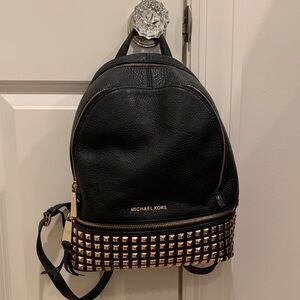 Michael Kors Rhea Black Backpack with Gold Accents